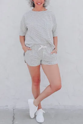 Charcoal Striped Pocketed Shorts