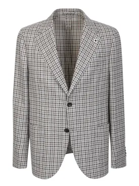 Checked single-breasted beige jacket