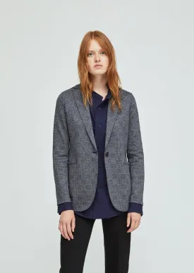 Checked Wool Cotton Boyfriend Blazer