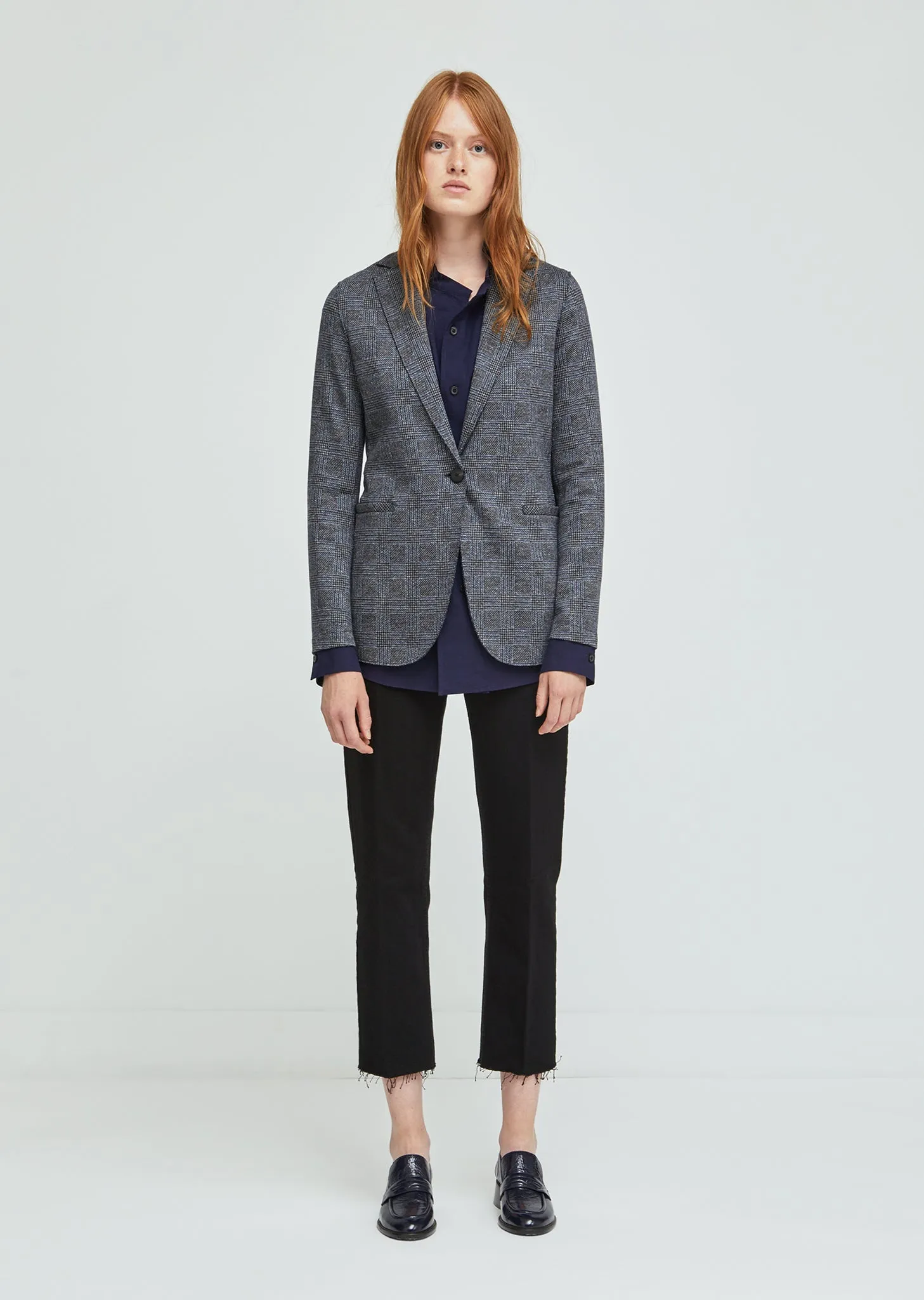 Checked Wool Cotton Boyfriend Blazer