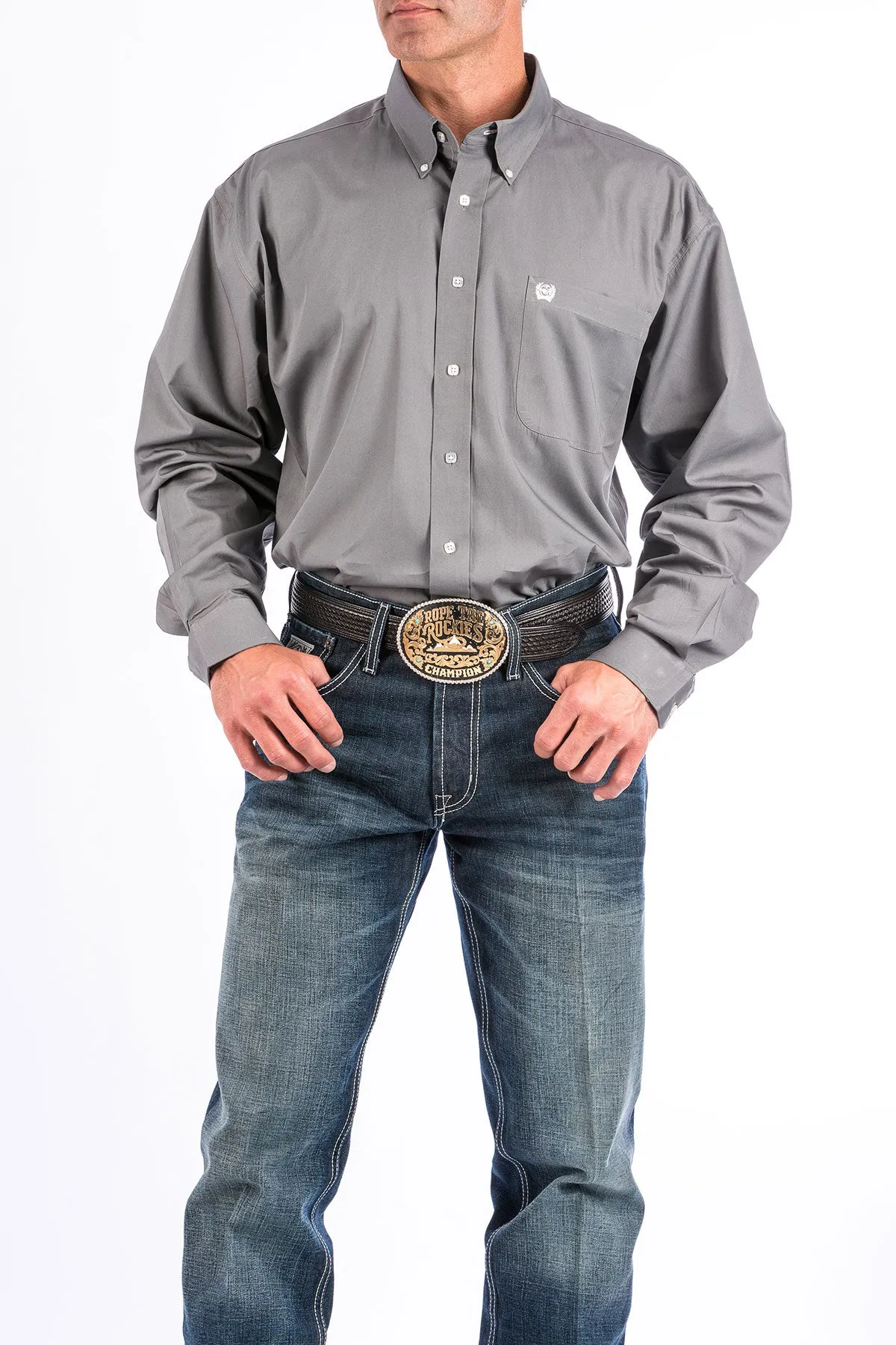 Cinch Men's Classic Fit Solid Gray Western Shirt