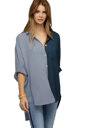 Color Block Button Down Shirt