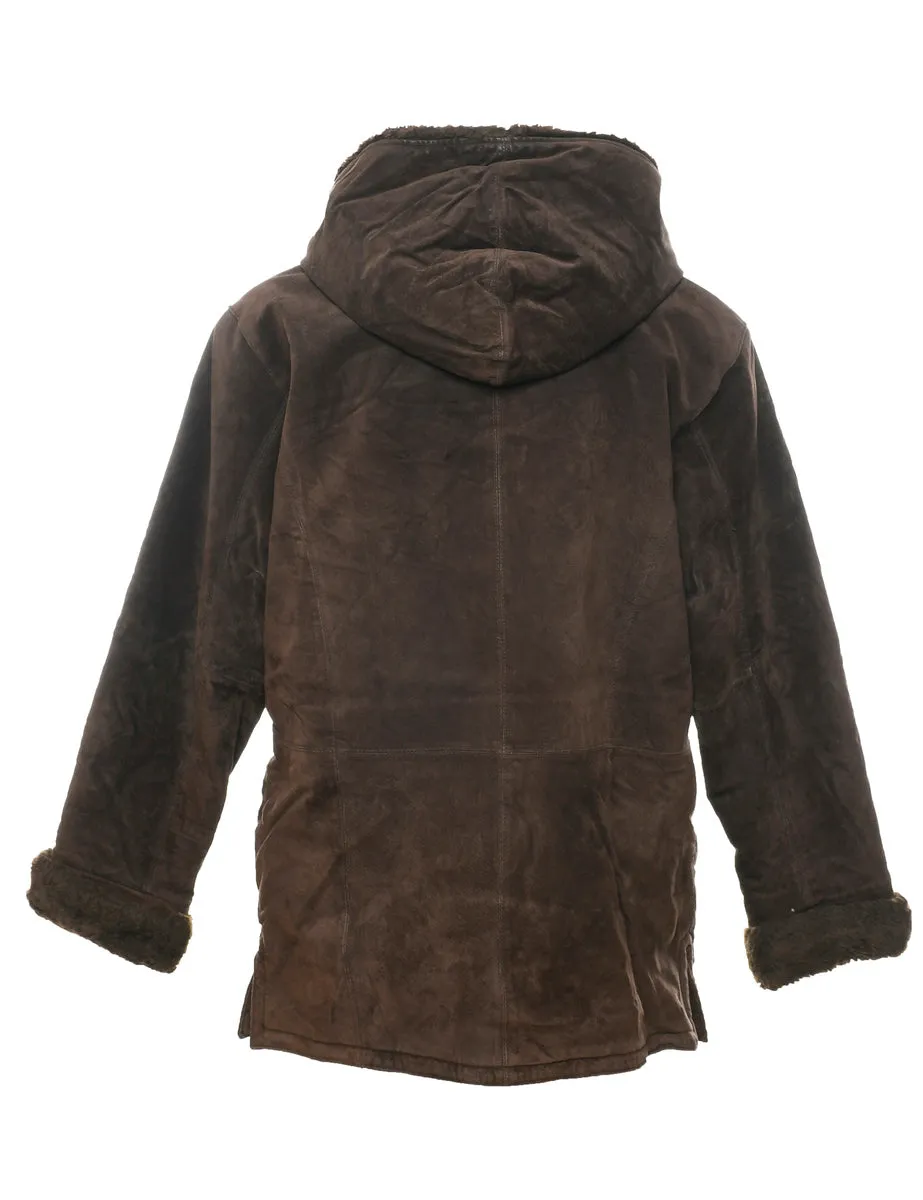 Dark Brown Faux Shearling Suede Jacket - M