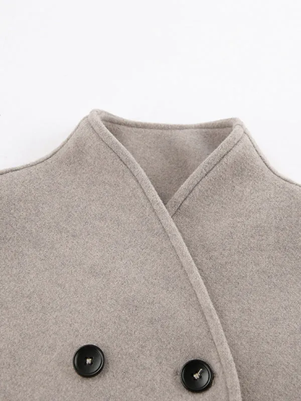 Double Breasted Coat | Woolen Surplice Jacket