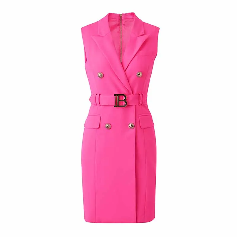 Double Breasted Gold Button Rose Blazer Dress Women Mini Blazer Dresses