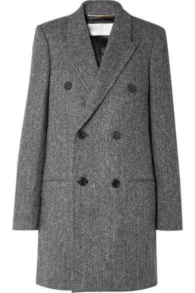 Double-Breasted Herringbone Wool Coat