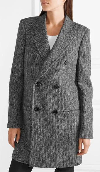 Double-Breasted Herringbone Wool Coat