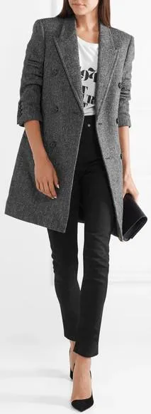 Double-Breasted Herringbone Wool Coat