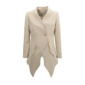 Elegant Blazer With Curved Hem Beige-Gray