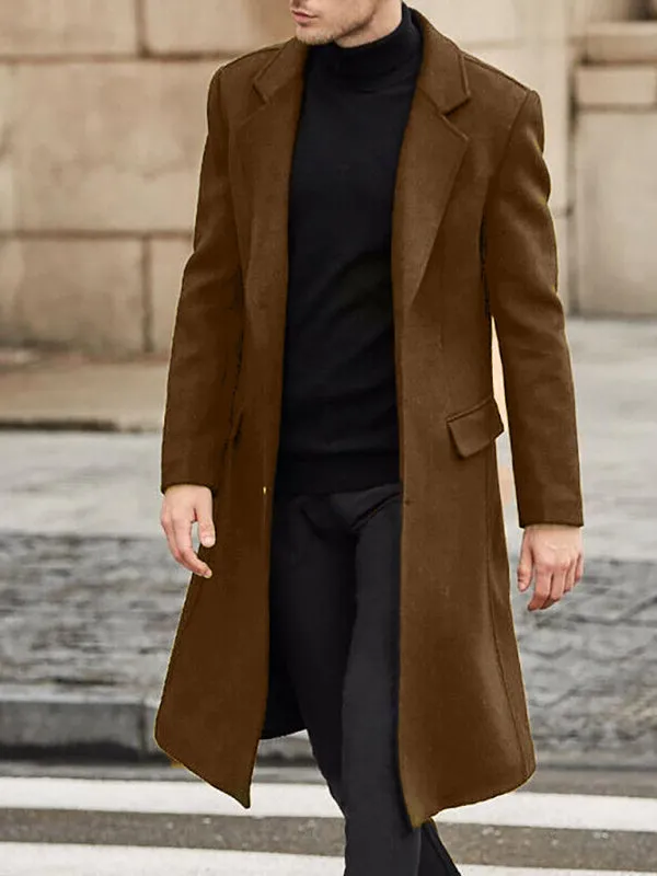 Elegant Longline Windbreaker | Men's Notch Lapel Woolen Trench Coat