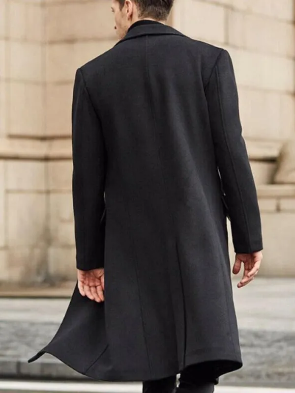 Elegant Longline Windbreaker | Men's Notch Lapel Woolen Trench Coat