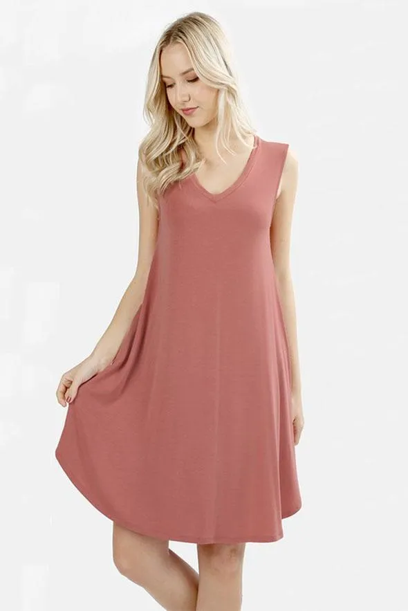 Essential Sleeveless V Neck Tunic Dress