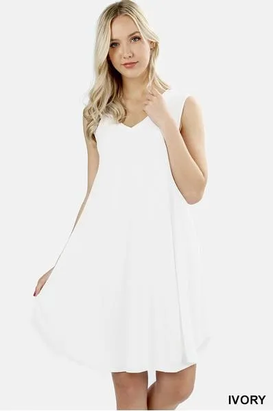 Essential Sleeveless V Neck Tunic Dress