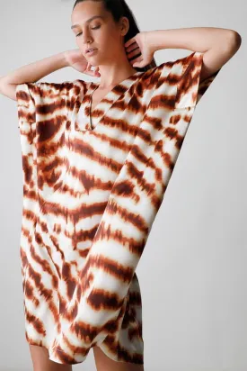 Ethereal Tiger Satin Tunic Caftan