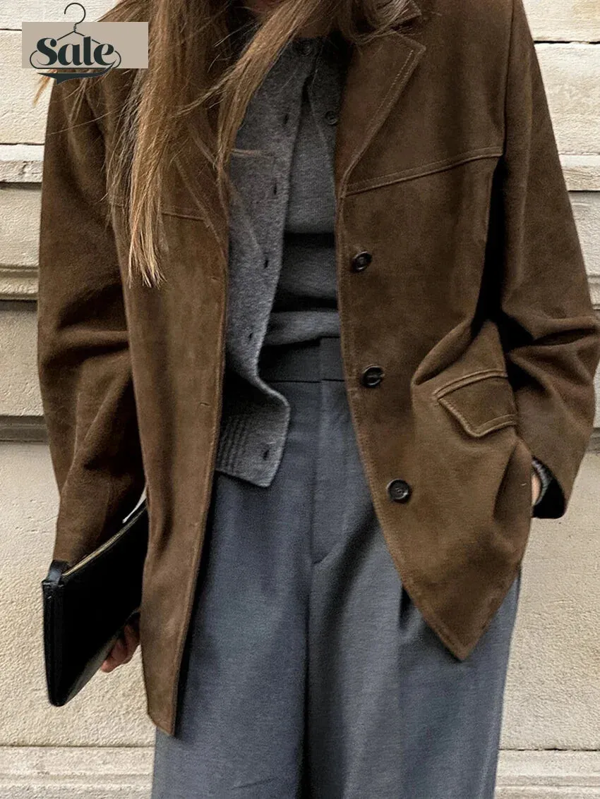 Faux Suede Brown Velvet Coat – Luxe Fall Fashion