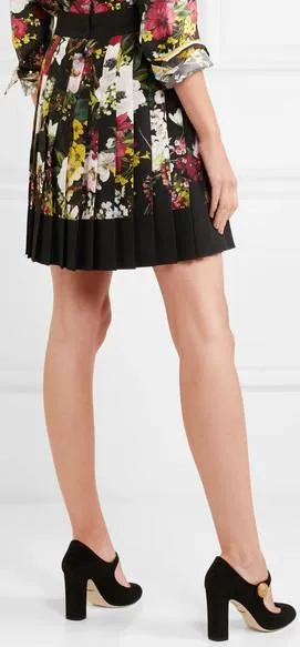 'Fiori' Pleated Floral-Print Mini Skirt