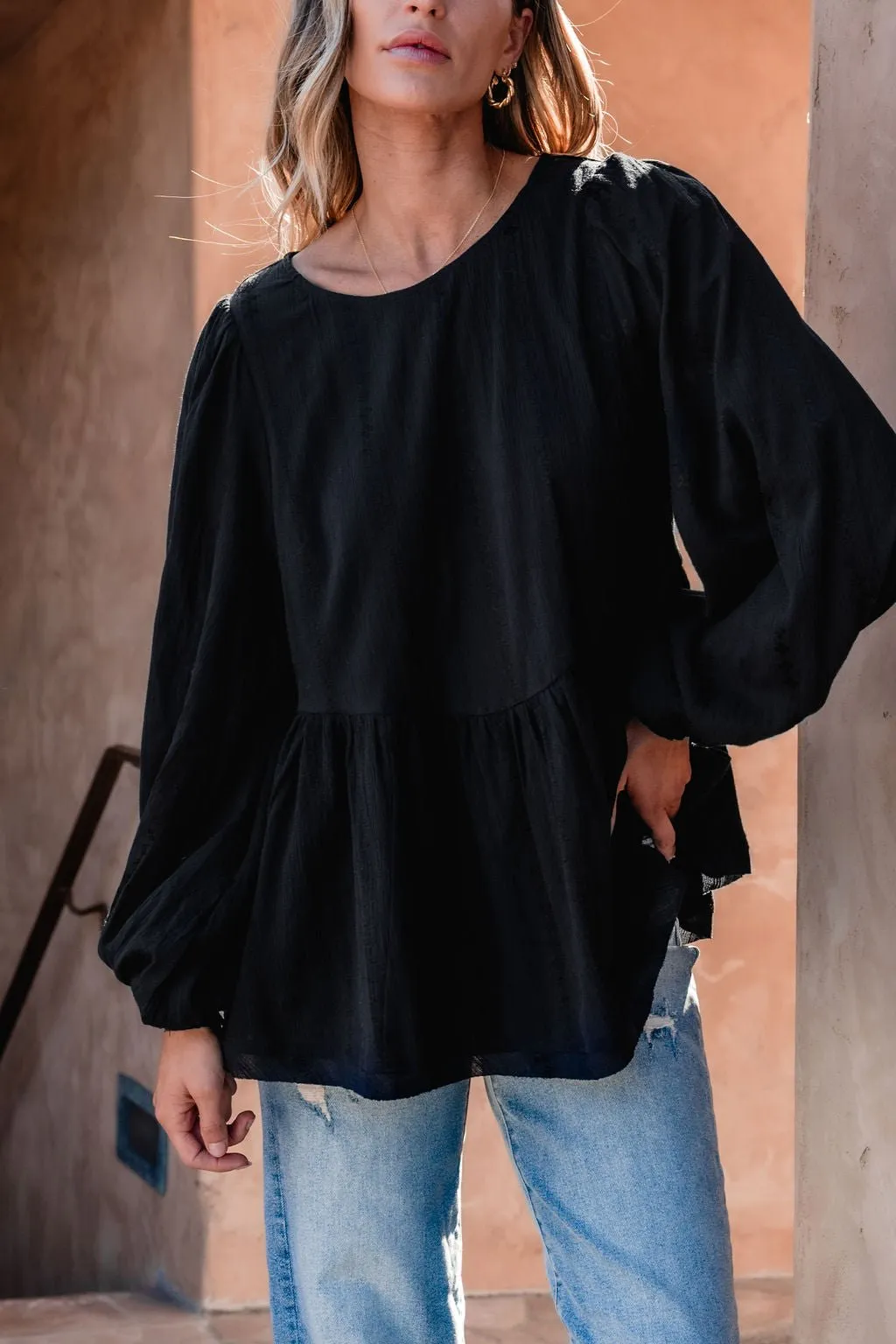 Flowy Black Ruffled Tunic