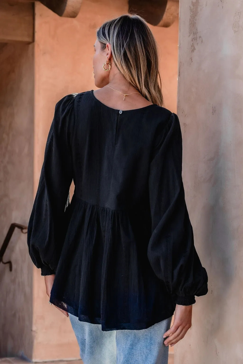 Flowy Black Ruffled Tunic