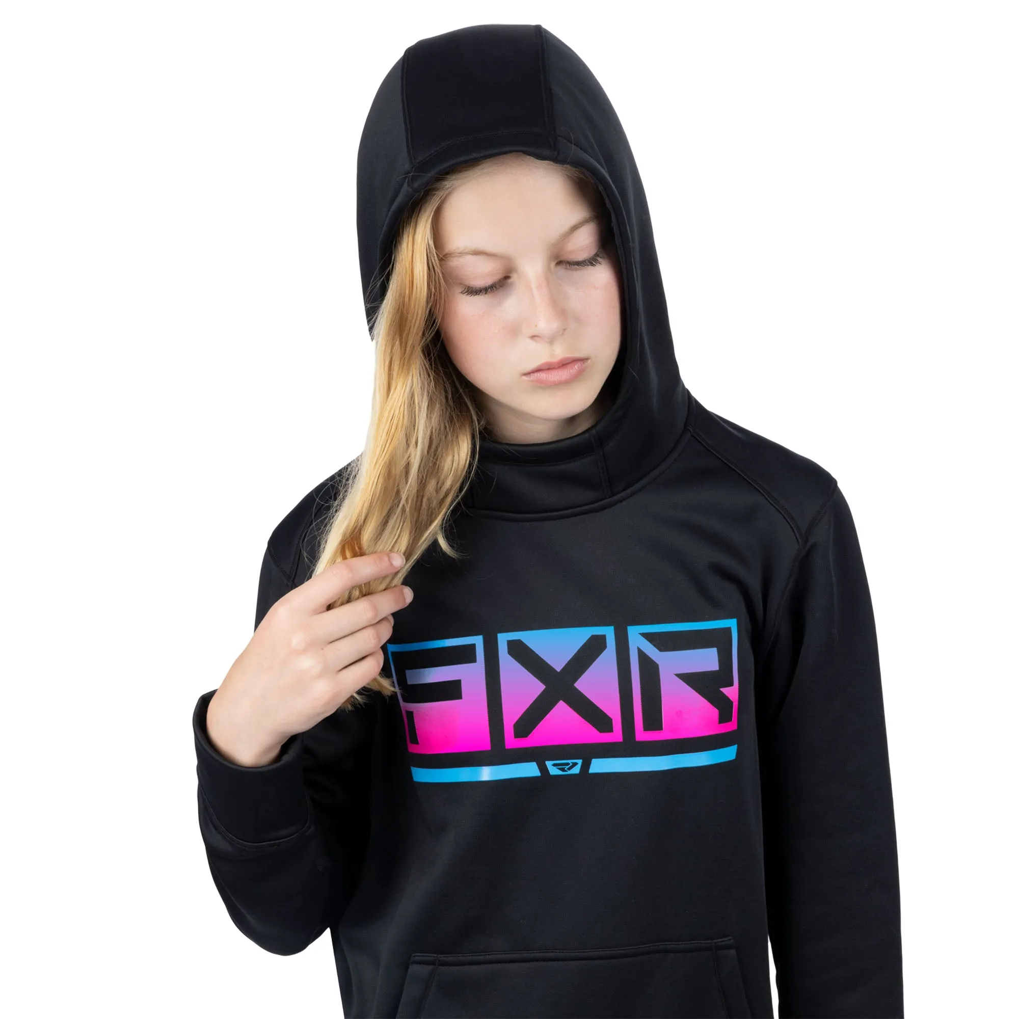 FXR  Youth Podium Tech Pullover Hoodie Hoody Front Pouch Casual Black Nightclub