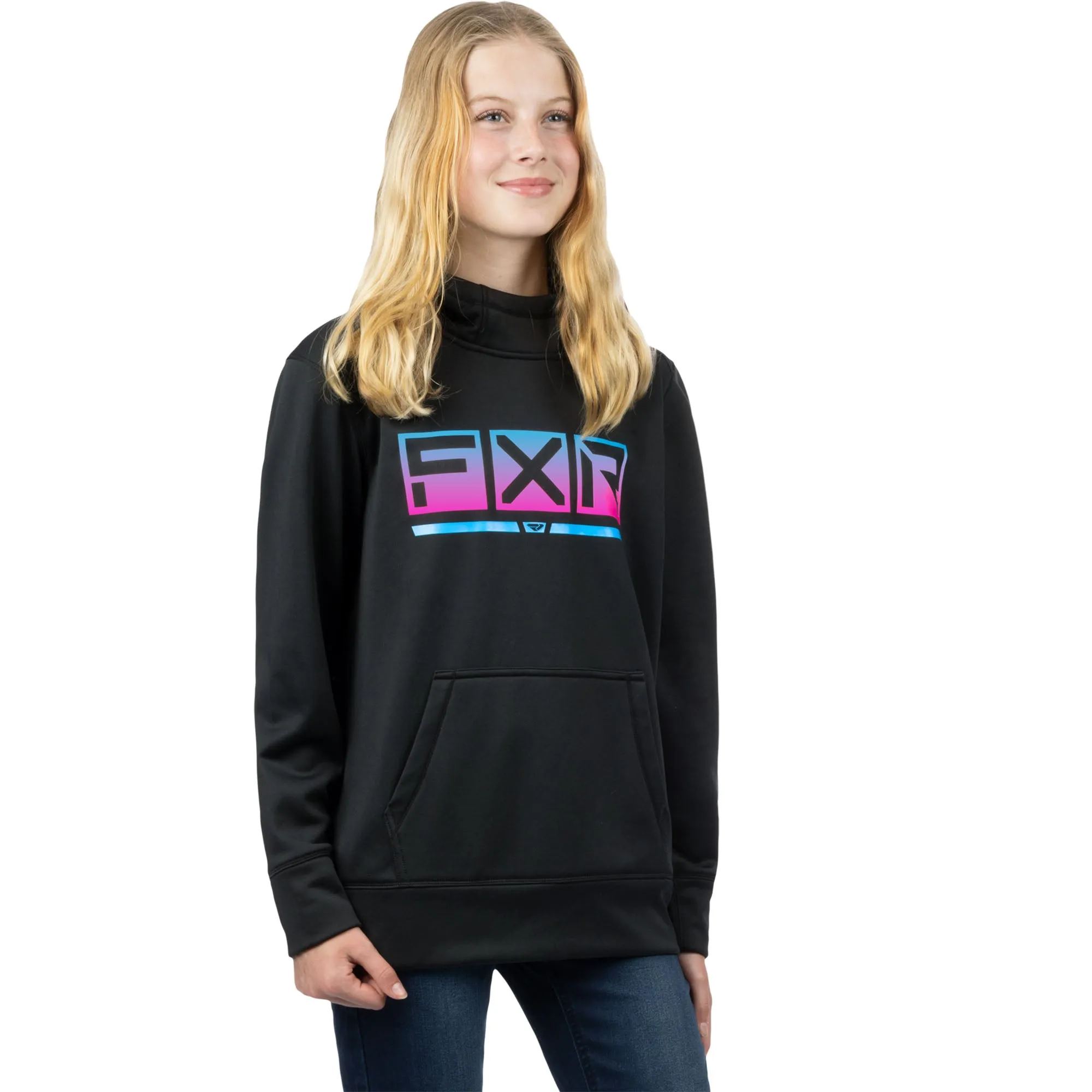 FXR  Youth Podium Tech Pullover Hoodie Hoody Front Pouch Casual Black Nightclub