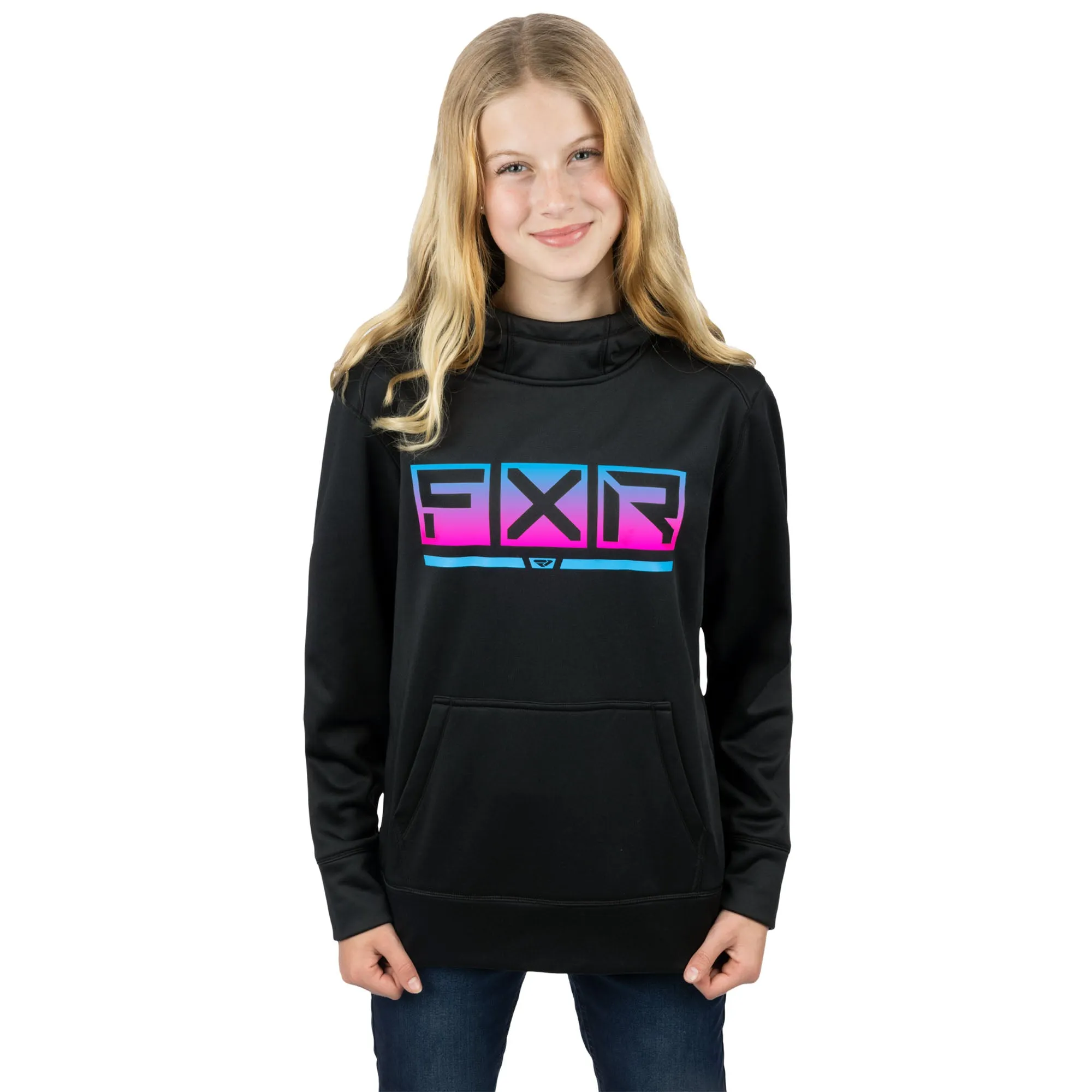 FXR  Youth Podium Tech Pullover Hoodie Hoody Front Pouch Casual Black Nightclub