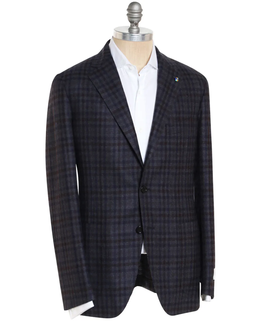 Grey and Navy Wool Checked Deconstructed Sportcoat