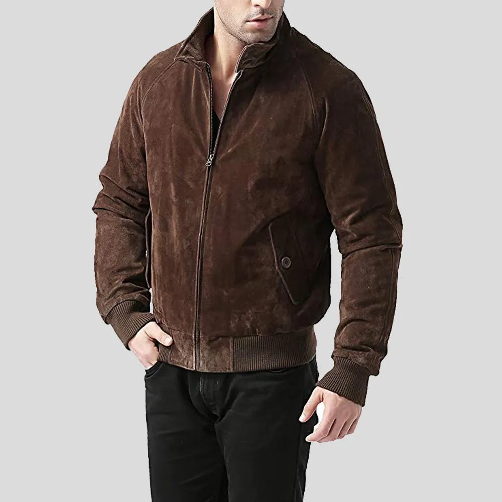 Harry Suede Brown Bomber Leather Jacket