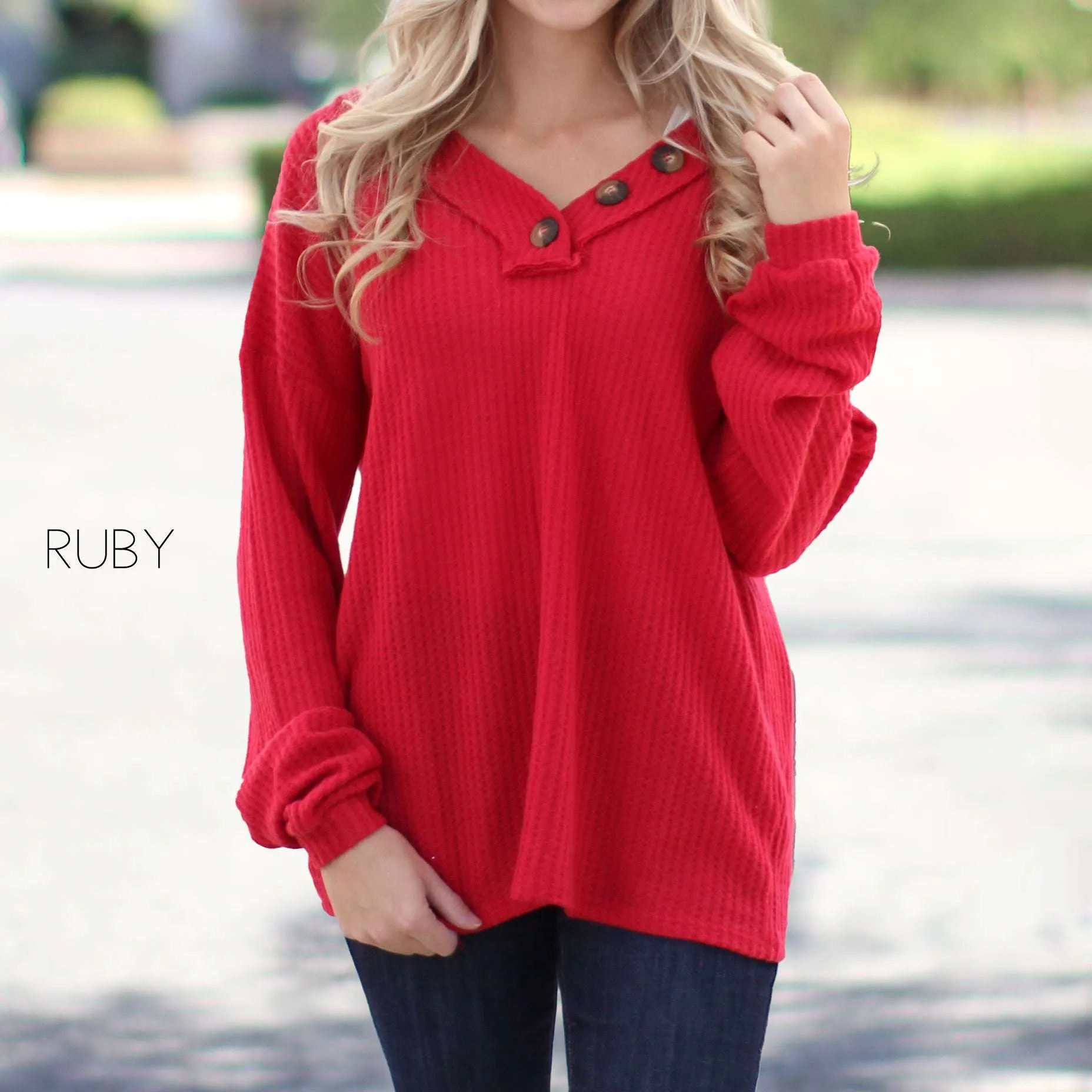 Henley V-Neck Flowy Top | S-XL