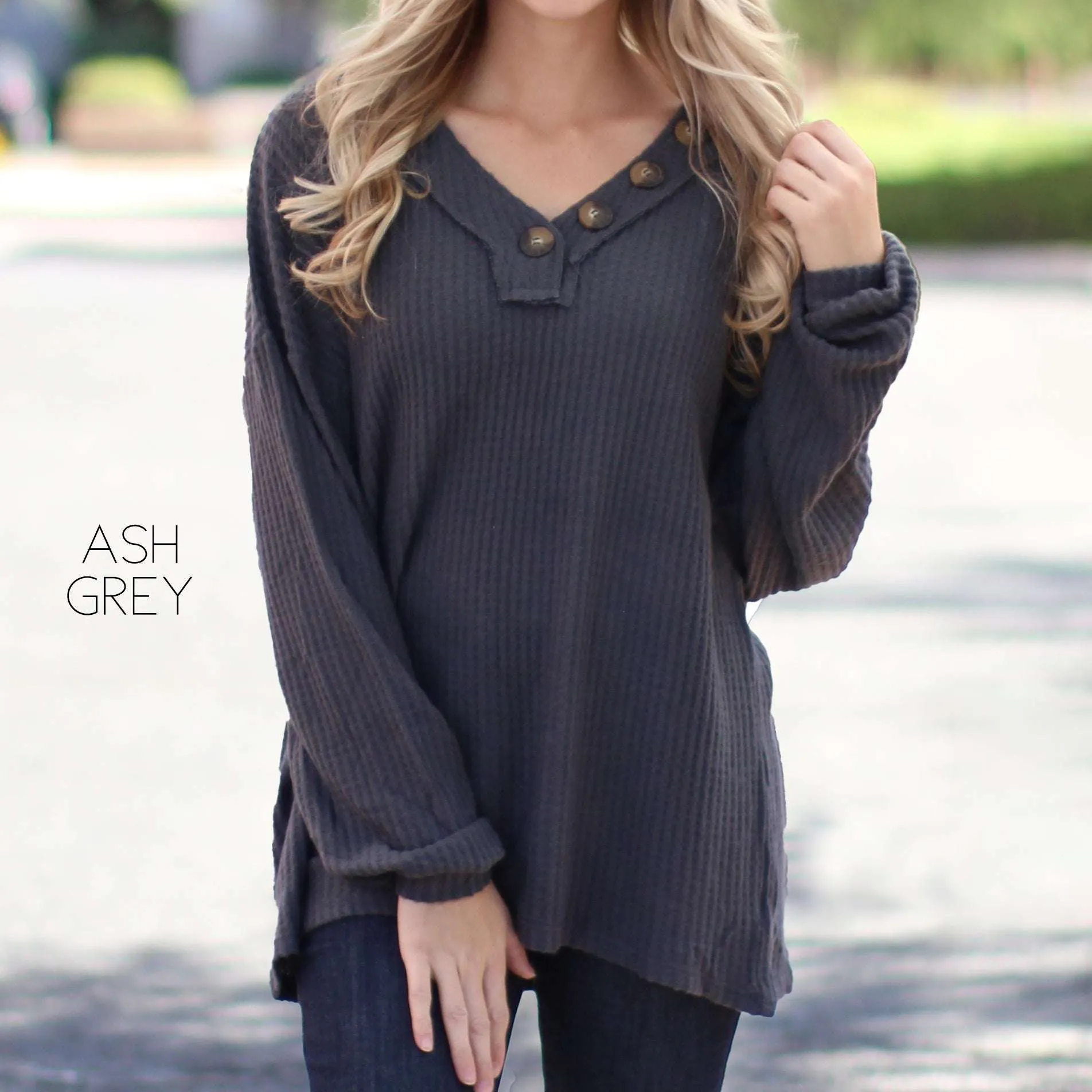 Henley V-Neck Flowy Top | S-XL