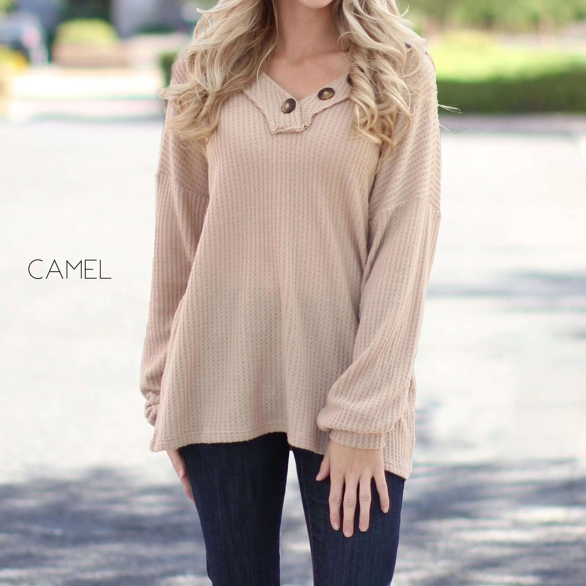 Henley V-Neck Flowy Top | S-XL