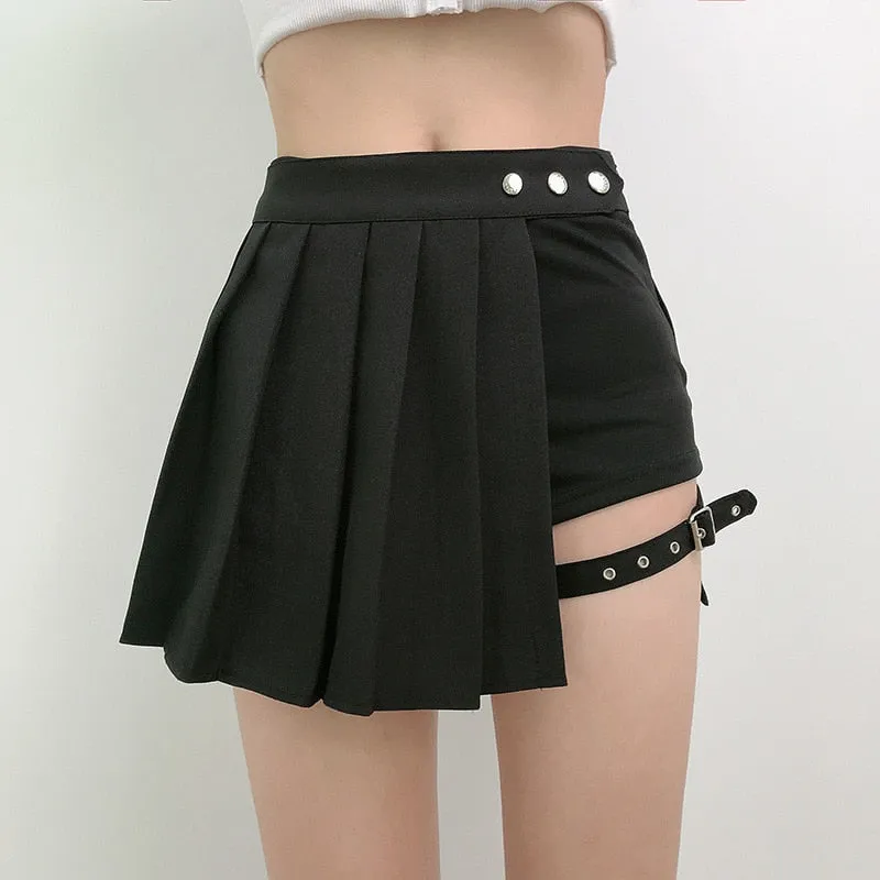 High Waist Black Pleated Girls Gothic Half Skirts