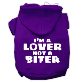 I'm A Lover Not A Biter Screen Printed Dog Pet Hoodies Purple Size Med (12)