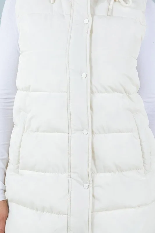 Ivory The Clarissa Long Hooded Side Zip Puffer Vest