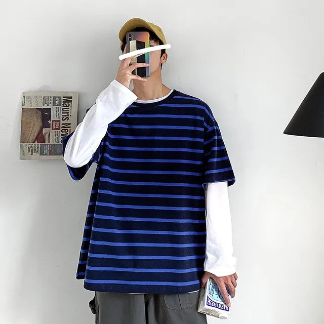 [Korean Style] 4 Colors Casual Stripe 1/2 T-shirts