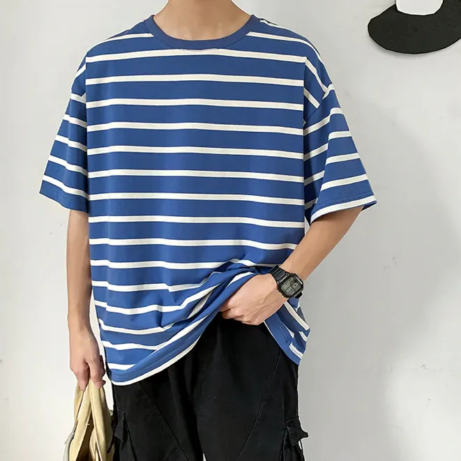 [Korean Style] 4 Colors Casual Stripe 1/2 T-shirts