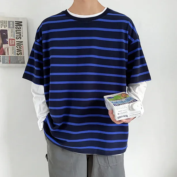 [Korean Style] 4 Colors Casual Stripe 1/2 T-shirts