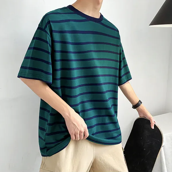 [Korean Style] 4 Colors Casual Stripe 1/2 T-shirts