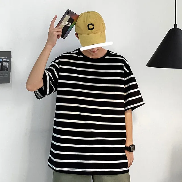 [Korean Style] 4 Colors Casual Stripe 1/2 T-shirts