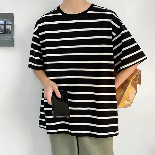 [Korean Style] 4 Colors Casual Stripe 1/2 T-shirts