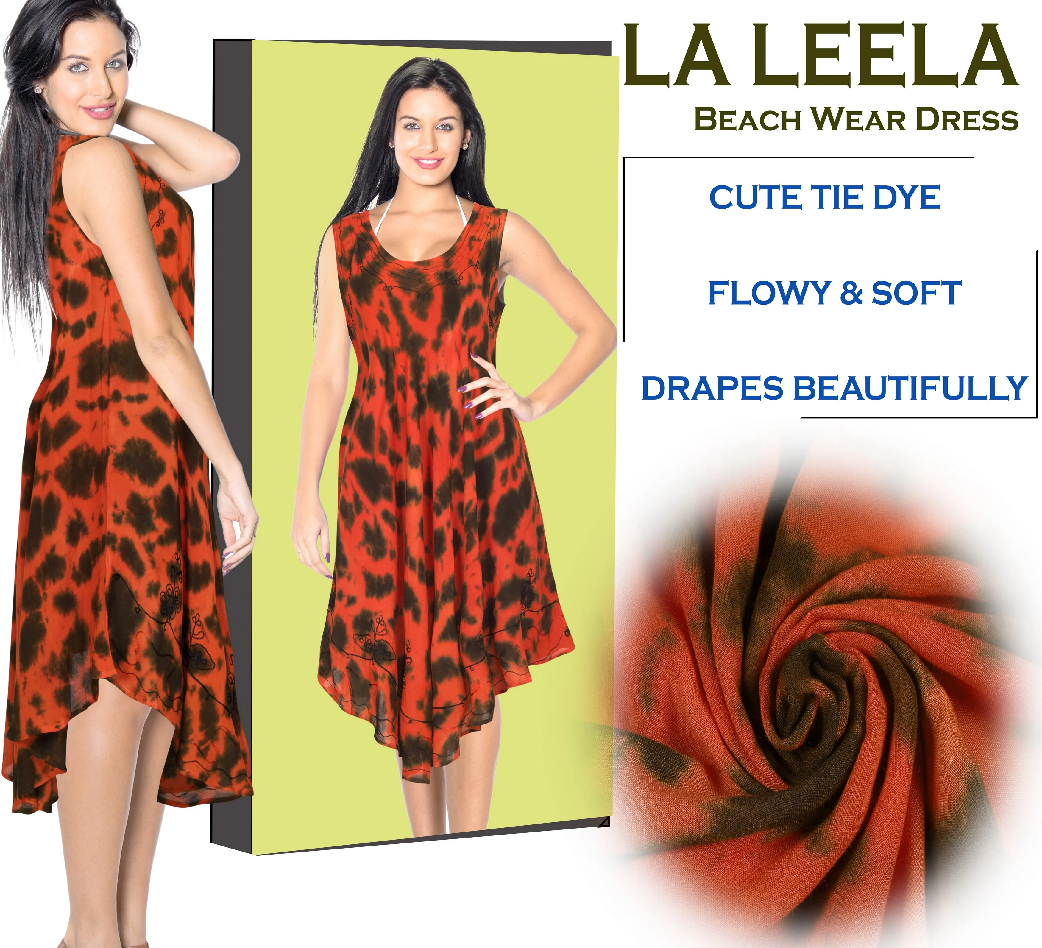 LA LEELA Floral Caftan Beach Dress Cover up for Women Orange_Y870 US Size 14 - 2