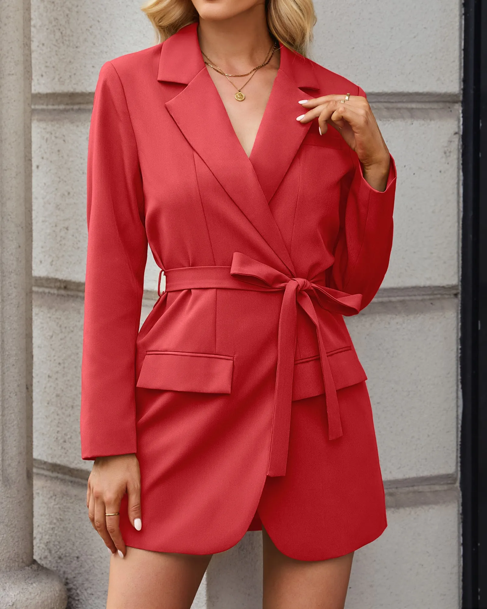 luvamia 2023 Blazers for Women Business Casual Outfits Fashion Dressy Long Suit Jacket Office Belted Blazer Dress Work