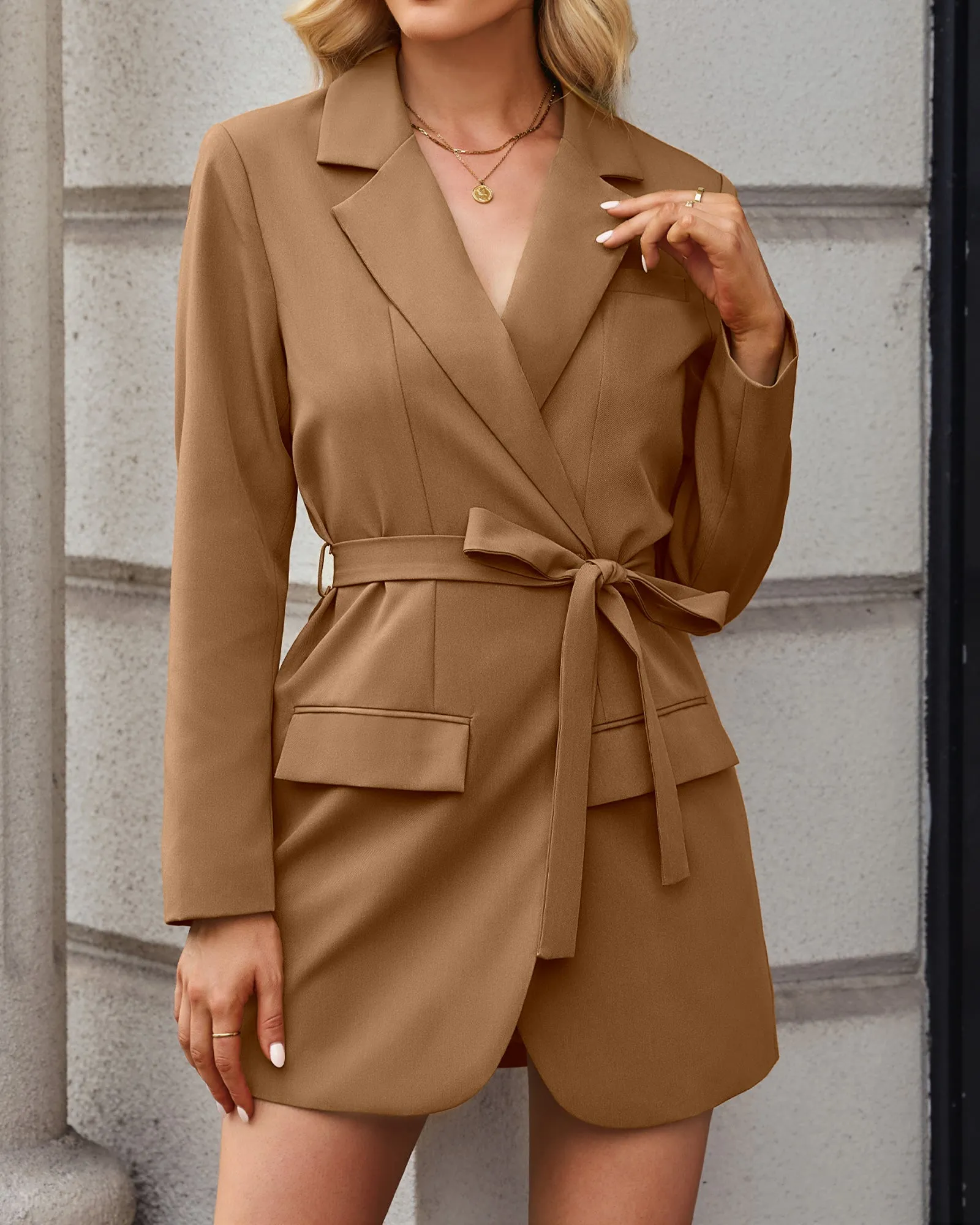 luvamia 2023 Blazers for Women Business Casual Outfits Fashion Dressy Long Suit Jacket Office Belted Blazer Dress Work