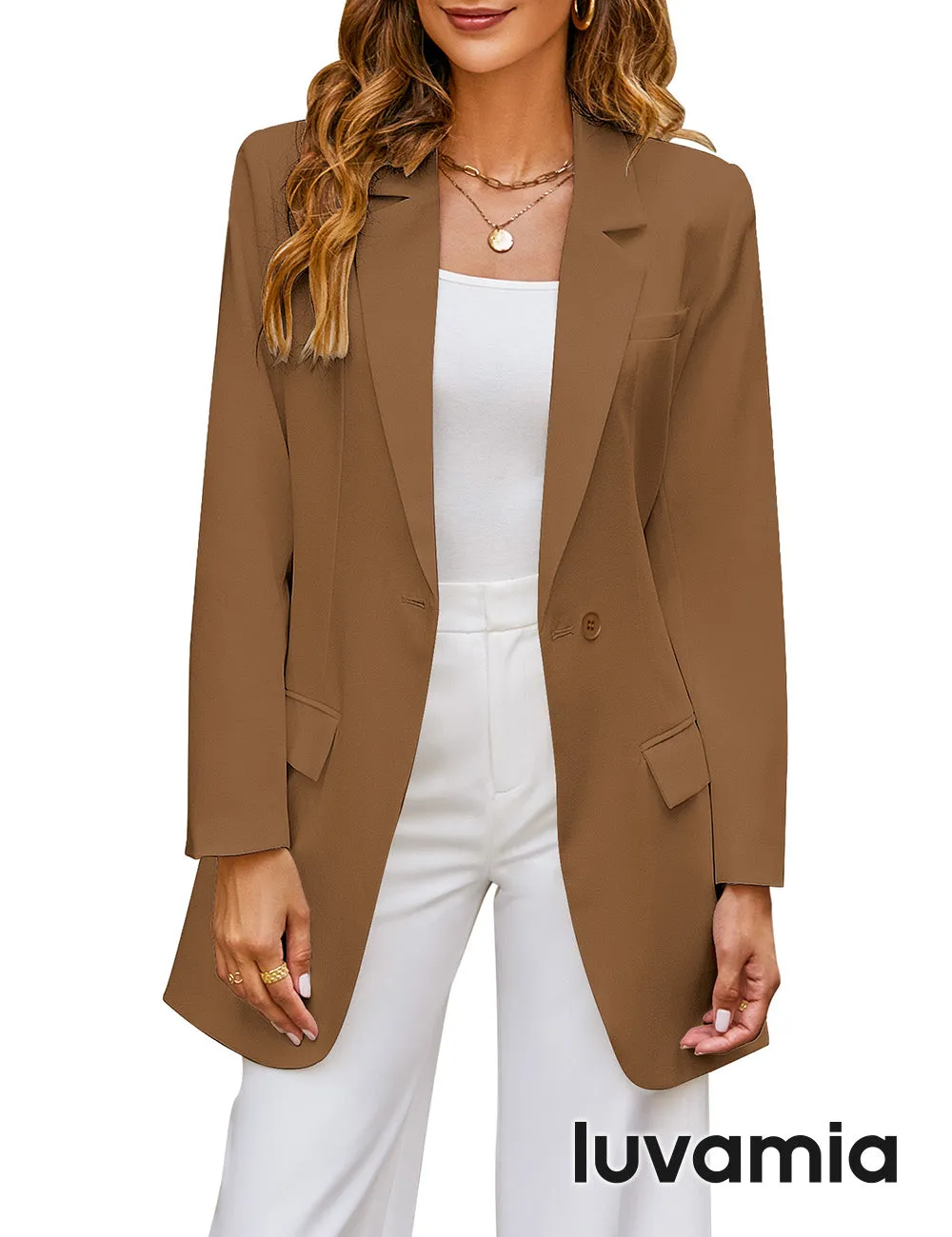 luvamia 2023 Blazers for Women Business Casual Outfits Fashion Dressy Long Suit Jacket Office Belted Blazer Dress Work