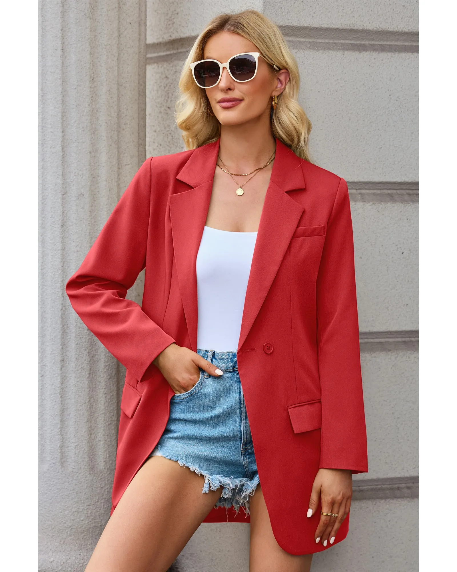 luvamia 2023 Blazers for Women Business Casual Outfits Fashion Dressy Long Suit Jacket Office Belted Blazer Dress Work