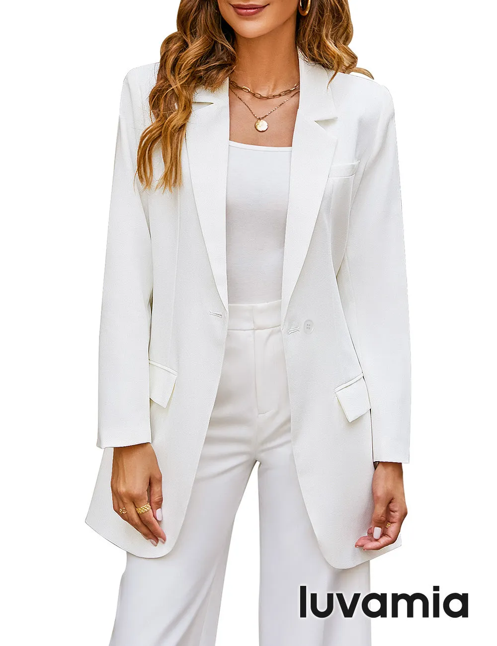 luvamia 2023 Blazers for Women Business Casual Outfits Fashion Dressy Long Suit Jacket Office Belted Blazer Dress Work