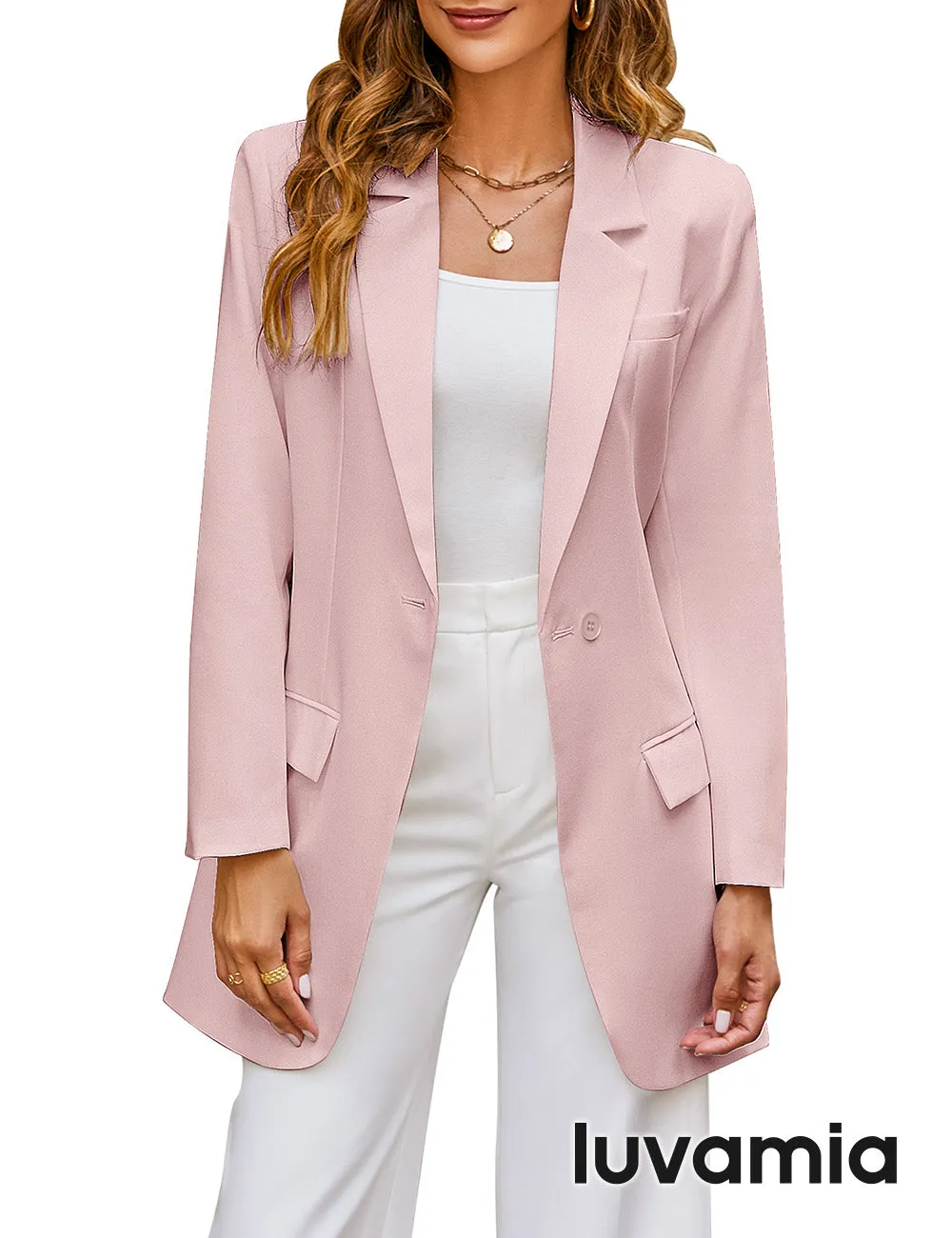 luvamia 2023 Blazers for Women Business Casual Outfits Fashion Dressy Long Suit Jacket Office Belted Blazer Dress Work