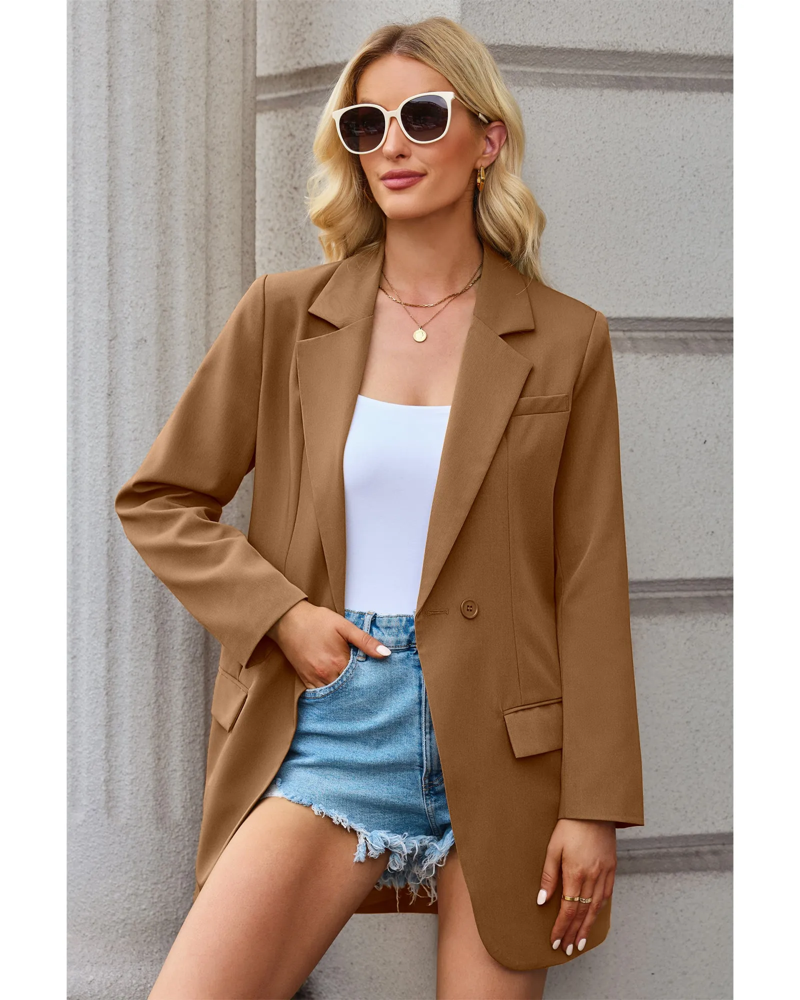 luvamia 2023 Blazers for Women Business Casual Outfits Fashion Dressy Long Suit Jacket Office Belted Blazer Dress Work