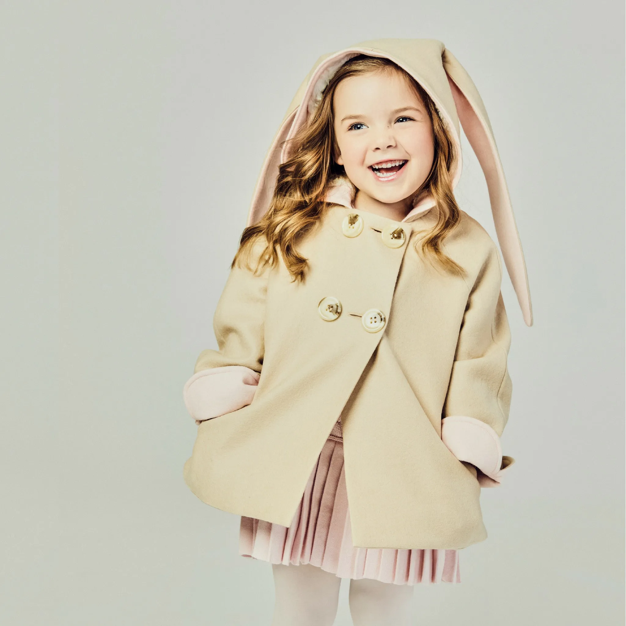 Luxe Bunny Coat in Sand & Pink