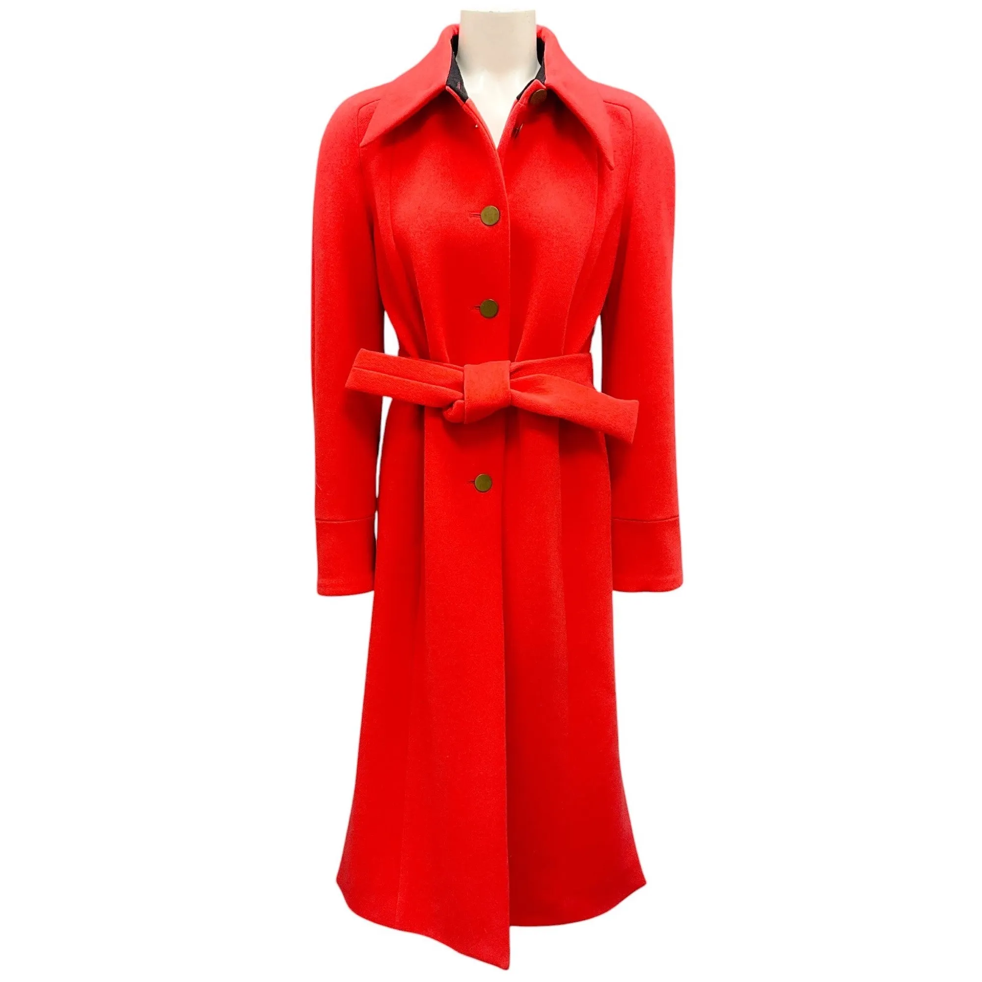 Marc Jacobs Red Belted Button-Front Mid-Length Wool Coat