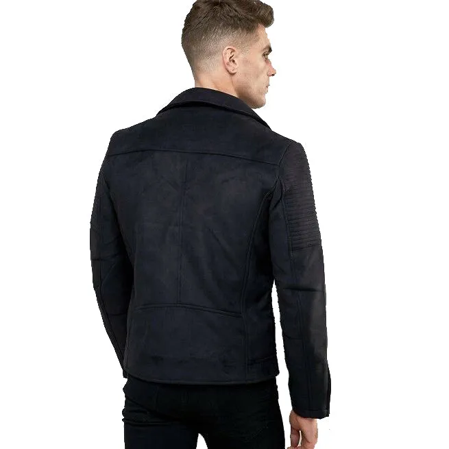 Men Black Pure Suede Leather Motorcycle Jacket